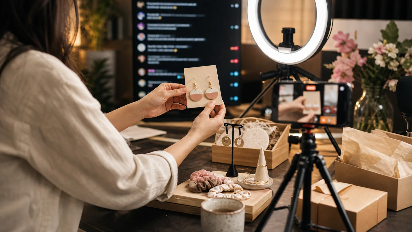 A creator broadcasting a live shopping show
